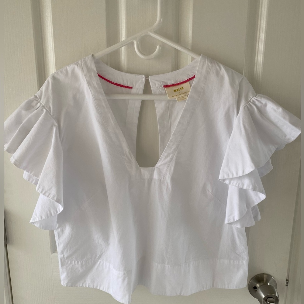 Boho Maeve by Anthropologie cropped flutter sleeve v neck whimsical top | size L